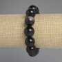 Bracelet with Natural Obsidian, Silver Smooth Beads, 14mm Diameter, 18cm Length +