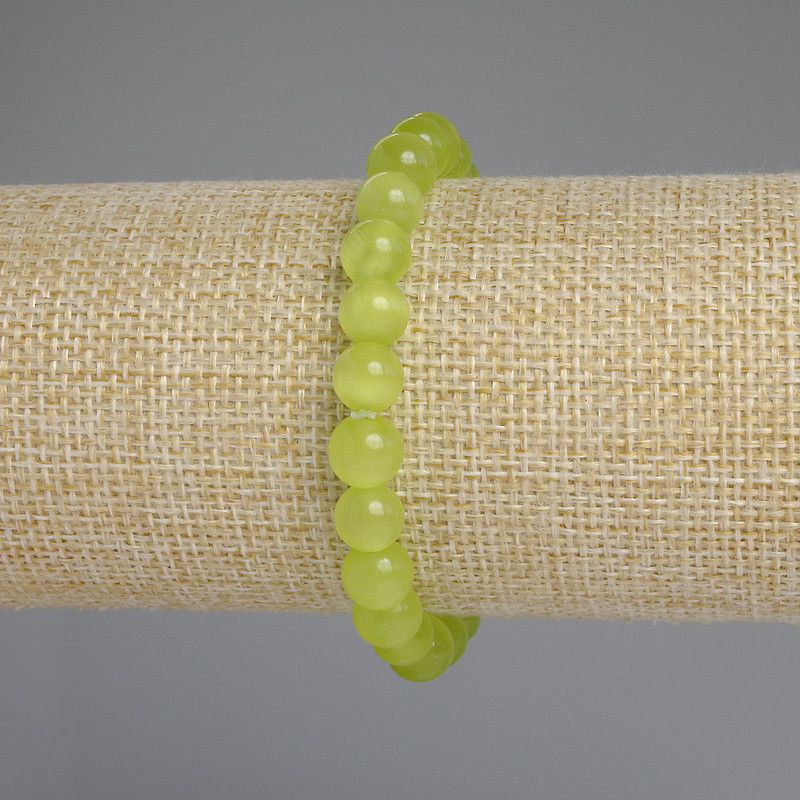 Cat's Eye Bead Bracelet, Smooth Round Beads 8mm, 18cm Length, Stretch
