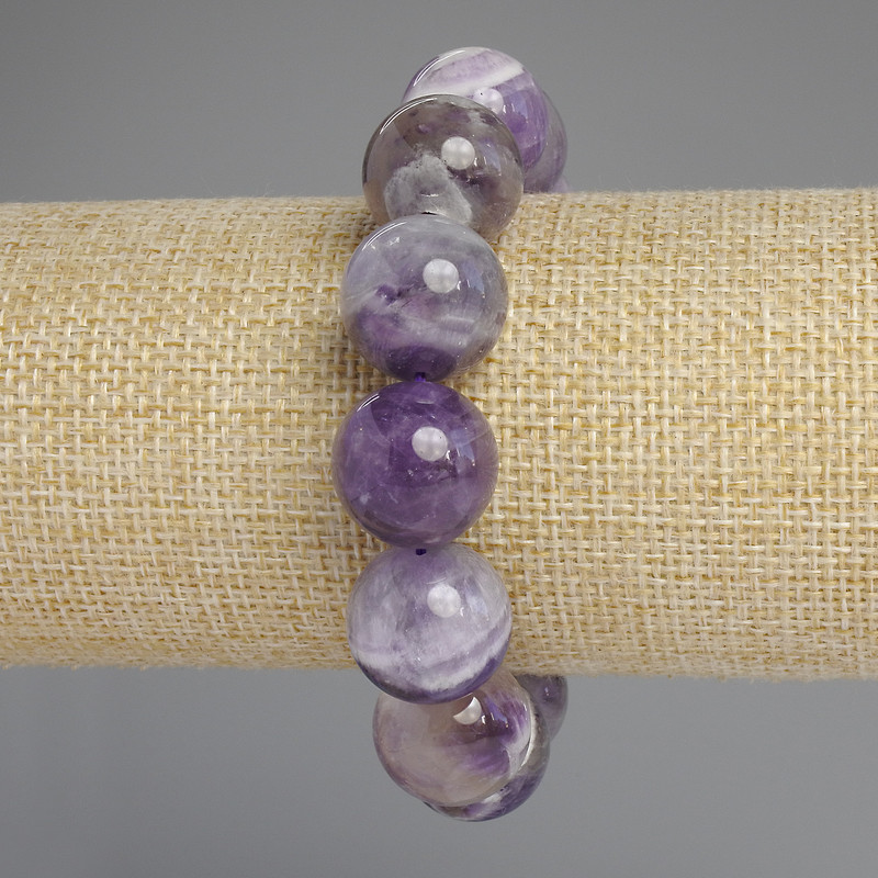 Amethyst Chevron Smooth Bead Bracelet, 16mm diameter, adjustable 18cm Stretch