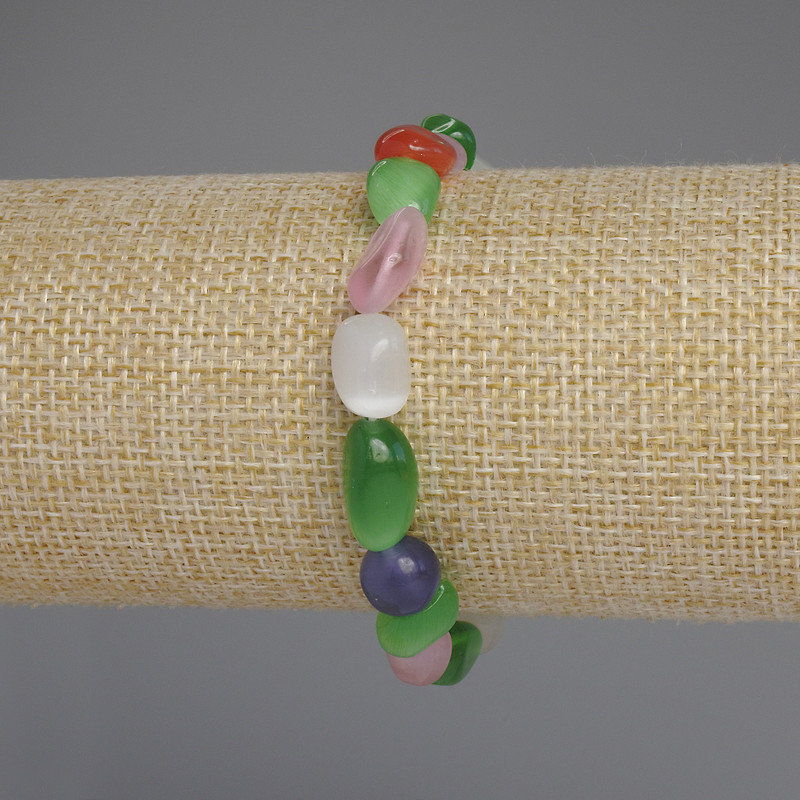 Bracelet Cat's Eye, Aquamarine and Moonstone Beads, faceted, diameter 10-12×8-9 mm ±, length 18 mm ±, stretch