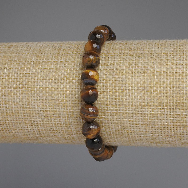 Tiger's Eye Bead Bracelet 8mm faceted rounds, 18cm adjustable stretch