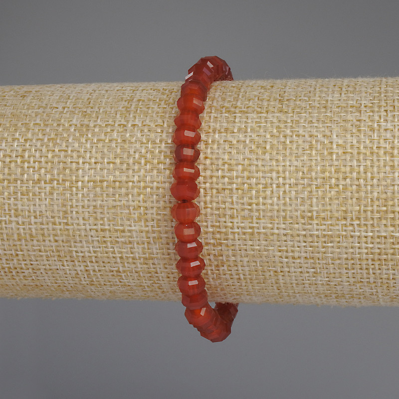 Carnelian Bead Bracelet, faceted rondelle, diameter 6x4mm+, length 18cm± stretch