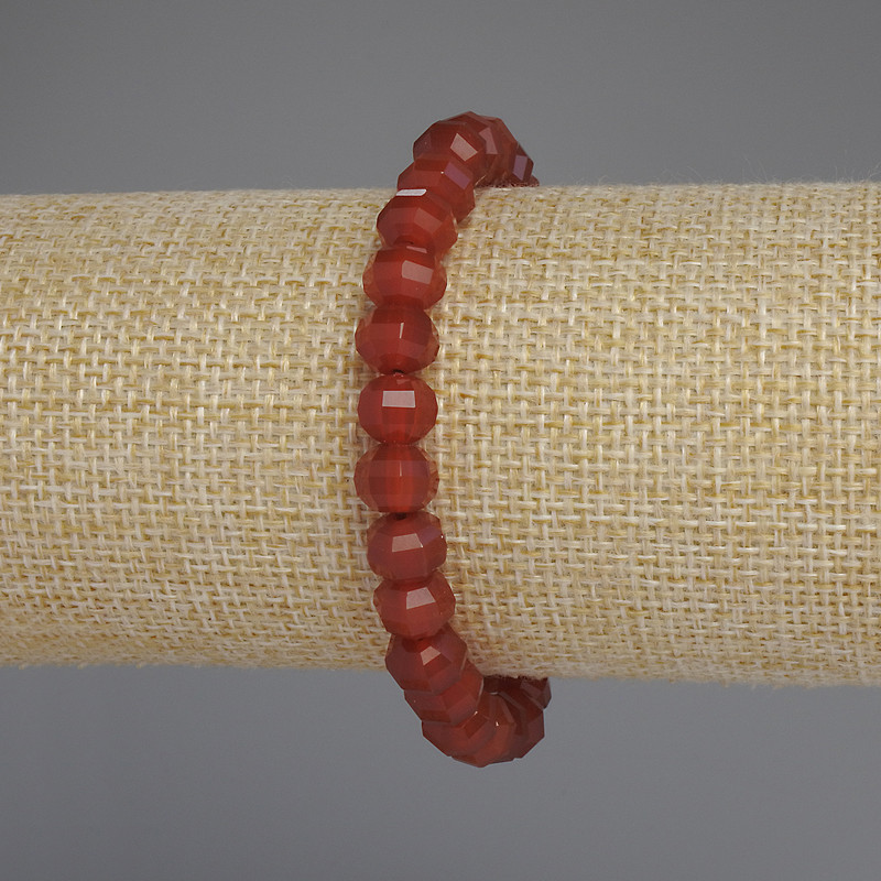 Carnelian Beaded Rondelle Bracelet, 8x6mm, 18cm length, stretch