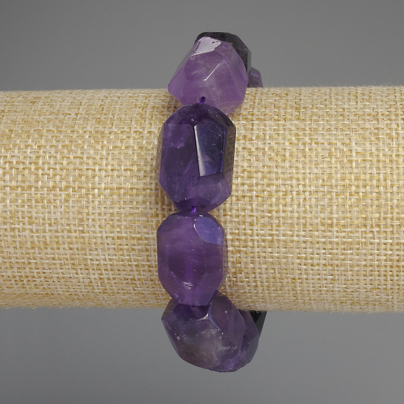 Clearance! Faceted Amethyst Bracelet with elongated beads, diameter 19-22x14-17mm, ±, length 18cm ±, stretch