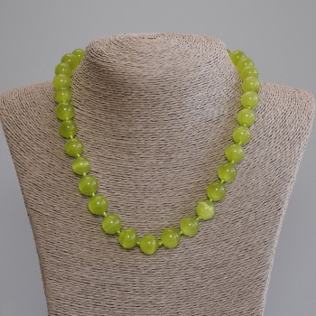 Cat's Eye Bead Necklace, smooth beads, 12mm diameter ±, length 50cm ± with clasp
