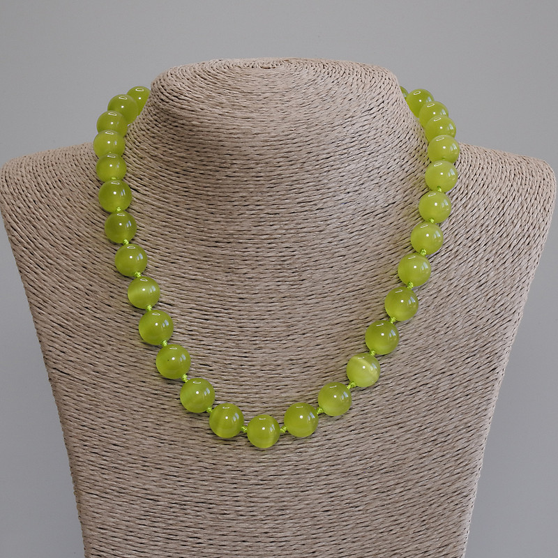 Cat's Eye Bead Necklace, smooth beads, 12mm diameter ±, length 50cm ± with clasp