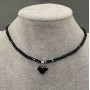 Tourmaline choker, faceted 3 mm cubes, 12 mm heart pendant +/-, length 36 mm +/-, 5 cm extender chain