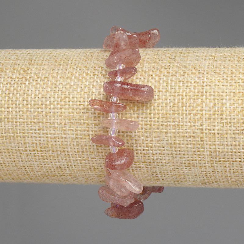 Strawberry Quartz Chip Bracelet, 10-14×3-5 mm chips ±, 3 mm beads ±, length 18 cm ±, stretch