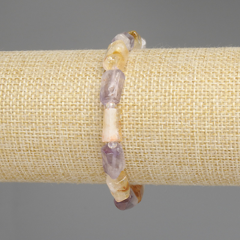 Amethyst Bracelet, cut gemstone beads 10x6mm ±, 3mm seed beads ±, length 18cm ±, elastic