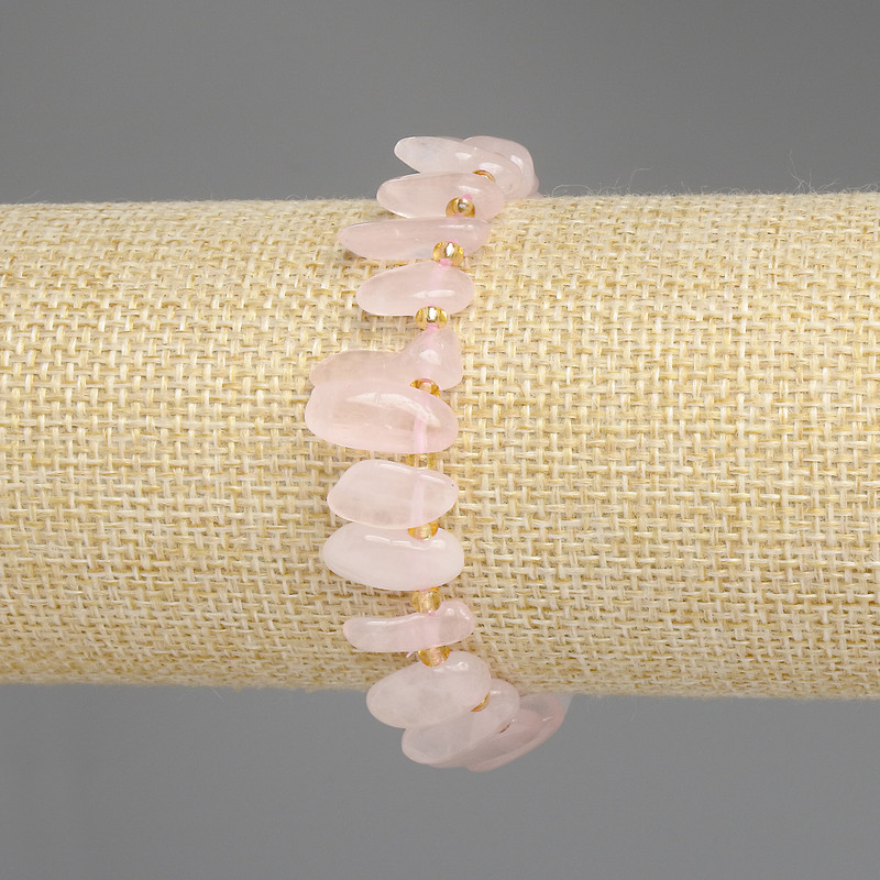 Pink Quartz Bead-Flower Bracelet, diameter 12-18×5-7mm+-, bead 3mm+-, length 18cm +- stretch