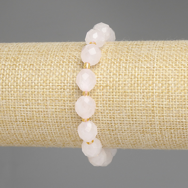 Bracelet Pink Quartz Faceted Beads, 10x9mm ± beads 3mm ±, length 18cm ±, stretch