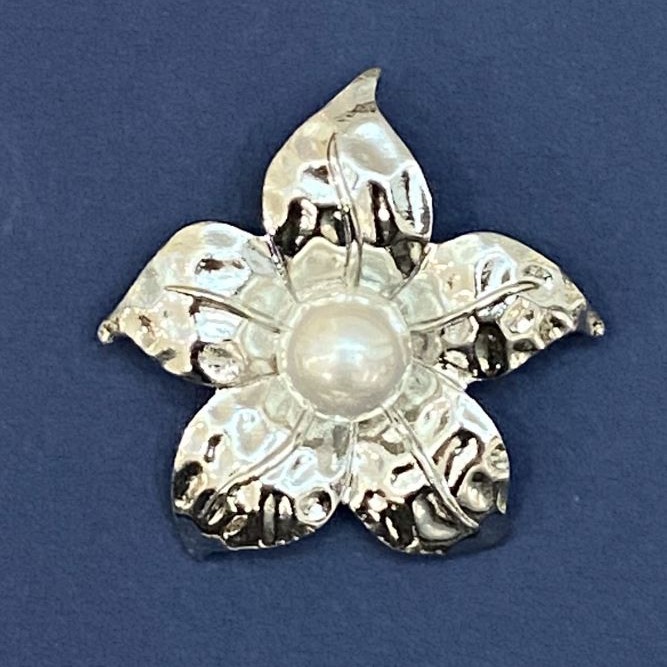Brooch Pendant Flower Pearl Silver Metal 45mm+