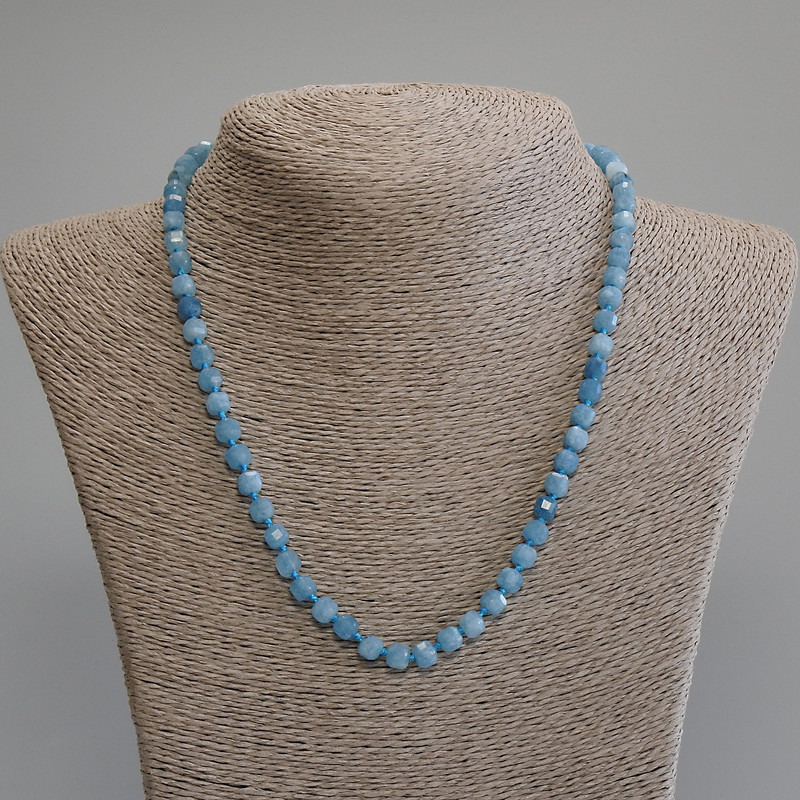 Aquamarine Beads Granulated Cube Necklace, 5x5 mm, length 50 cm, with clasp