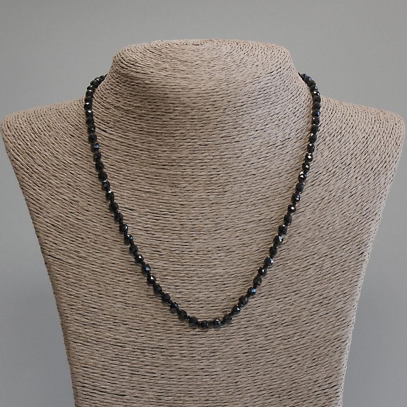 Necklace of Black Tourmaline, faceted cube, 3.5×3.5 mm, length about 45 cm ± with clasp