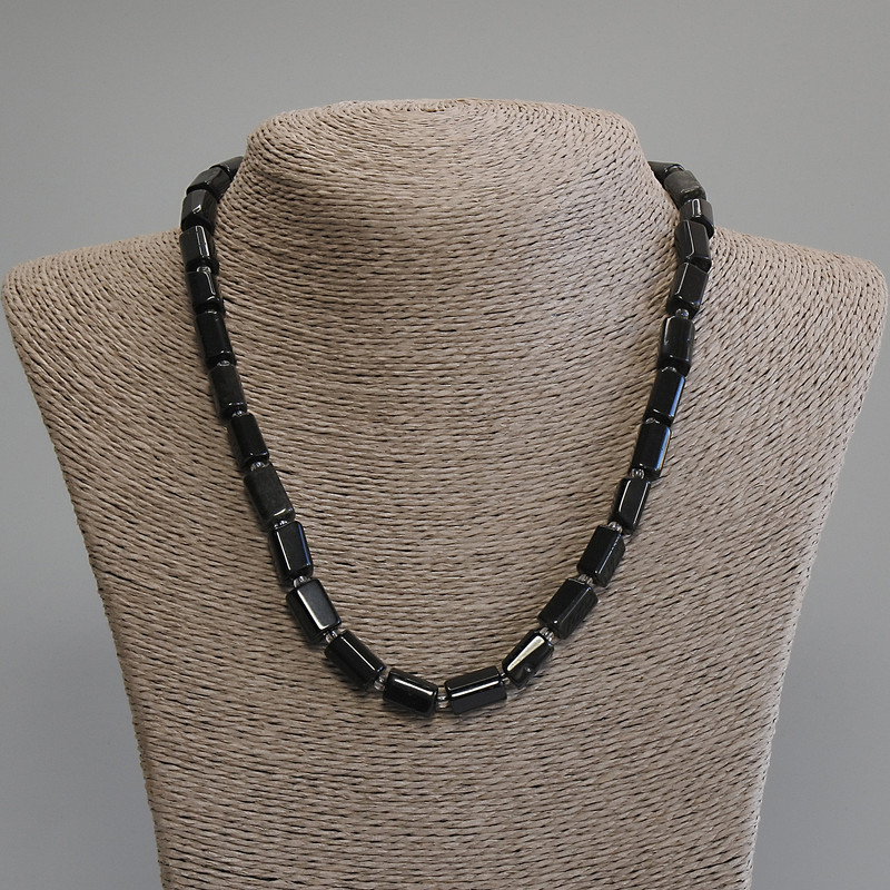 Necklace Black Tourmaline Faceted, diameter 10-13×7-8mm± beads 3mm±, length 45cm± with clasp