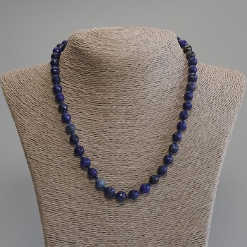 Lapis Lazuli Bead Necklace, faceted ball, 8mm diameter ±, length 50cm ± with clasp