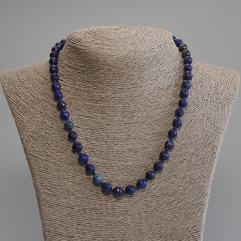 Lapis Lazuli Bead Necklace, faceted ball, 8mm diameter ±, length 50cm ± with clasp
