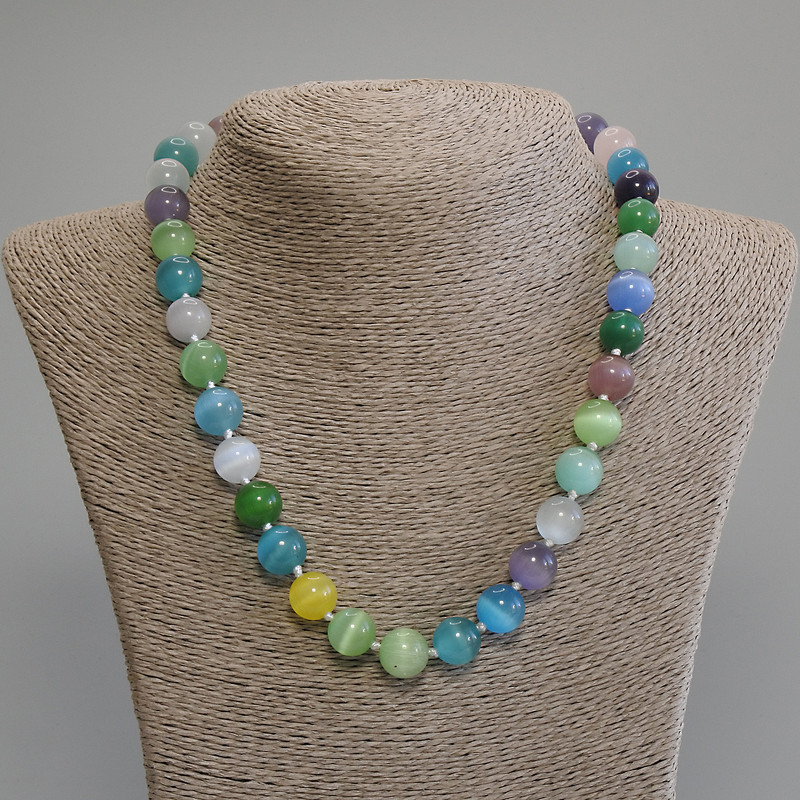 Cat’s Eye Multicolor Beads Smooth Round Bead, 11.5 mm diameter, 50 cm length + 5 cm extender chain
