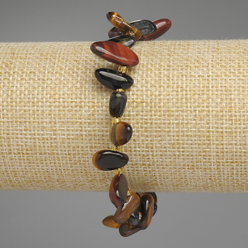 Bracelet Tiger's Eye, Bull's Eye and Hawk's Eye faceted butterfly beads, diameter 10-15x5-7mm +-, length 18cm +-, stretch