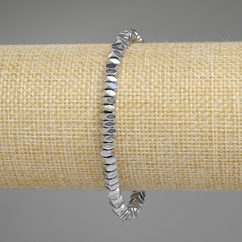 Hematite Bracelet, silver color, faceted square rondels 4x2 mm +-, length 18 cm +-, stretch