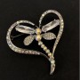 Brooch Dragonfly with silver metal, white and petrol rhinestones, diameter 60mm+