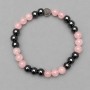Bracelet Pink Quartz and Hematite Bead 6mm+- with Metal Inlay, Length 18cm+- Stretch