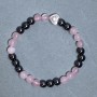 Bracelet Pink Quartz and Hematite Bead 6mm+- with Metal Inlay, Length 18cm+- Stretch