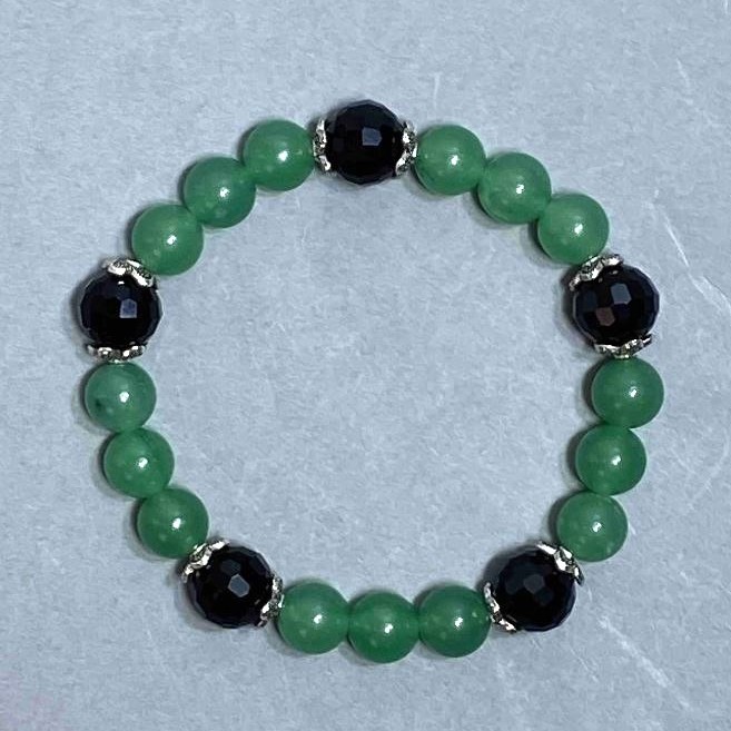 Bracelet Jade Bead, 8mm± Jade Balls with Bohemian Czech Crystal Faceted 10mm±, 18cm Length Elastic