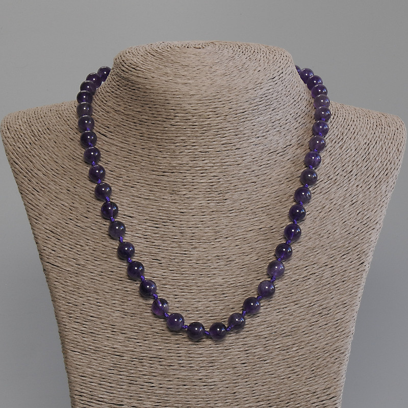 Amethyst Bead Necklace, smooth round 8mm diameter, length 50mm with clasp