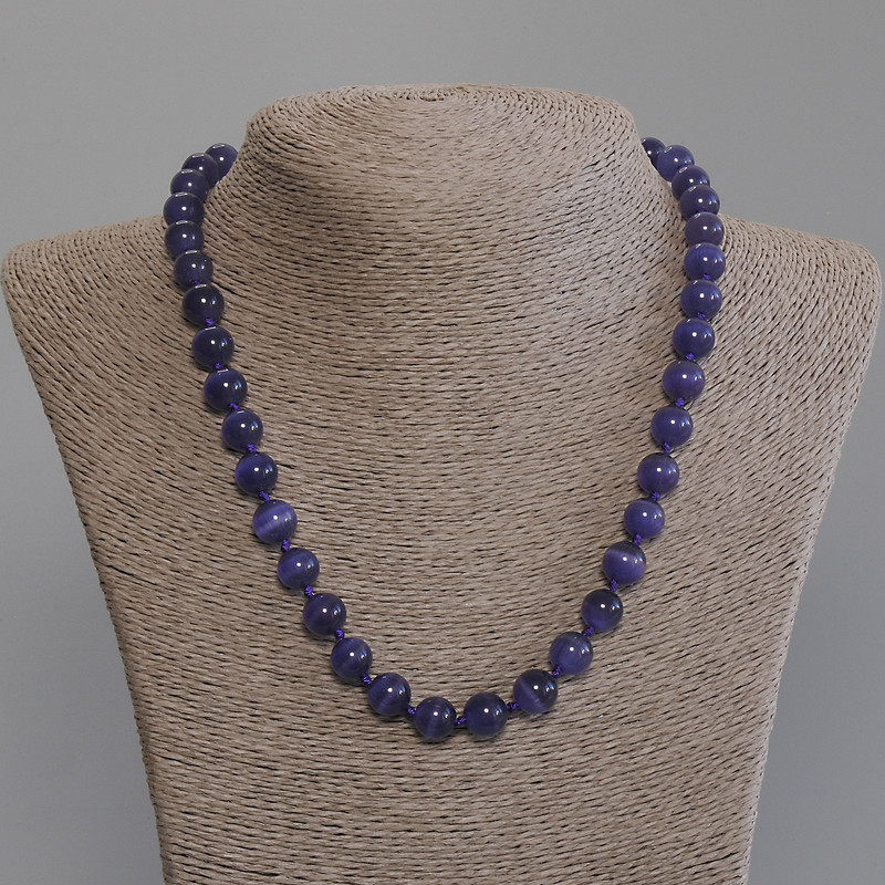 Purple Cat's Eye Necklace Smooth Bead, 9mm diameter ±, 50cm length ± with clasp