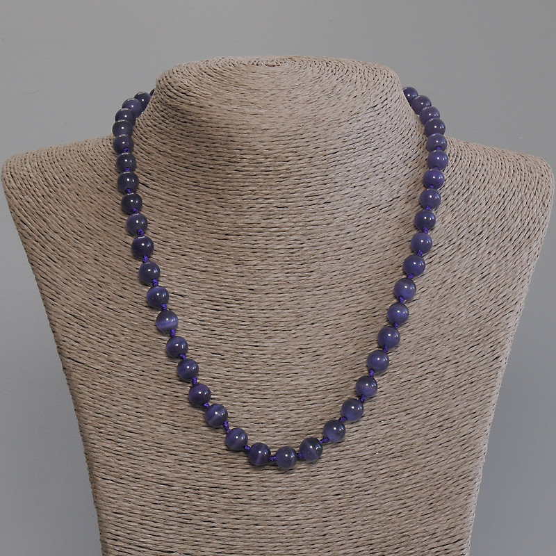 Purple Cat's Eye Bead Necklace, smooth round beads, 8mm diameter, length 50mm, with clasp