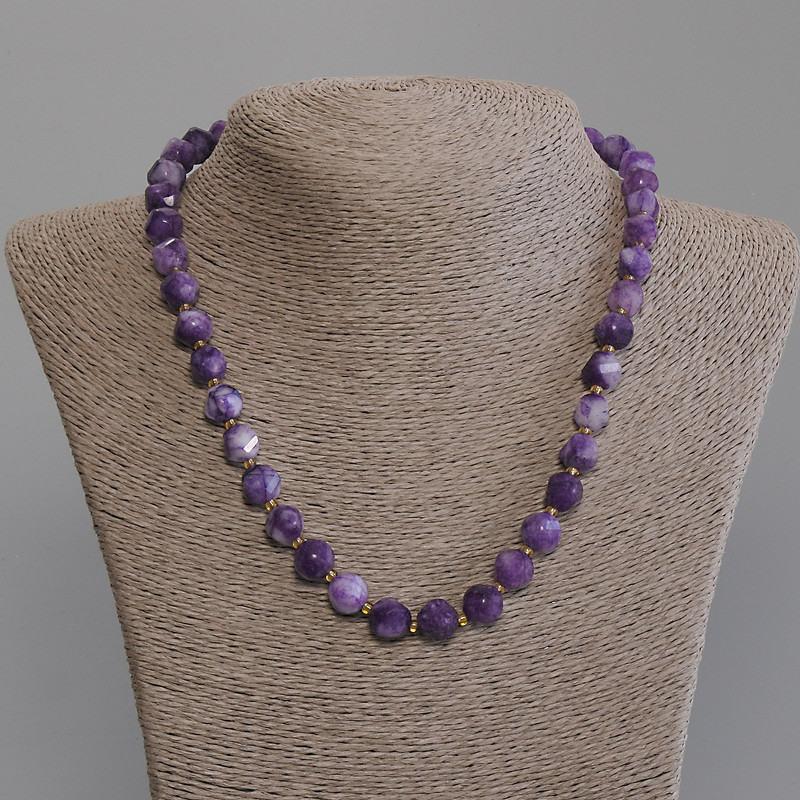Sugilite Beads Multifold Facets, 10x9mm±, seed beads 3mm±, length 45cm± with clasp