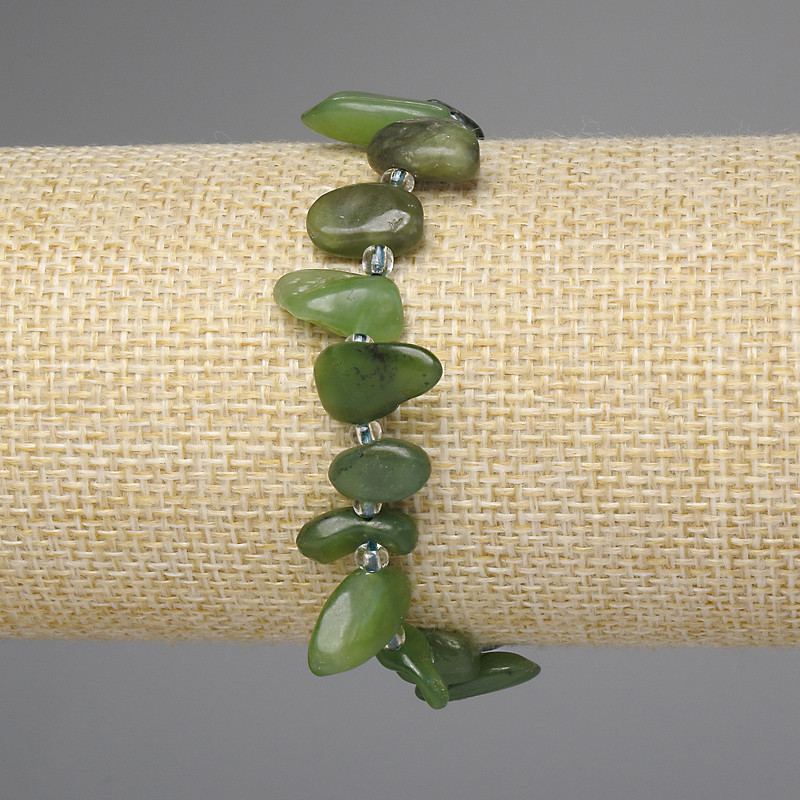 Jadeite Bead Bracelet, faceted oval 8–17×5–7 mm ±, 3 mm+ small beads, 18 cm ± stretch