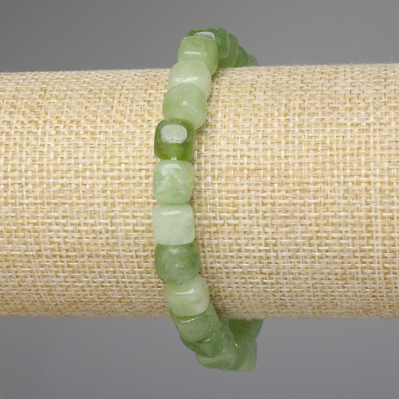 Chrysoprase Olivine Cube Bracelet, 8x8mm Cubes, Stretch 18 cm