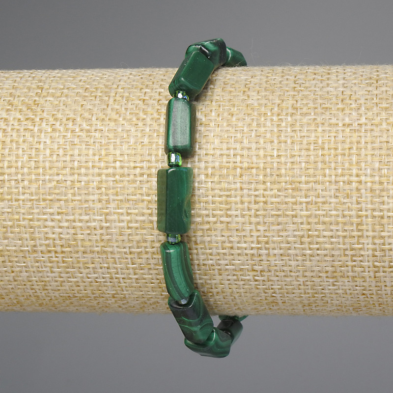 Malachite Bracelet, faceted, diameter 11-13×6-7mm±, seed beads 3mm±, length 18cm±, stretch