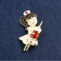 Nurse Pin with Pink and Red Enamel on Gold Tone Metal 44x25mm