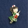 Nurse Brooch enamel green and red, gold-tone metal 44x25mm