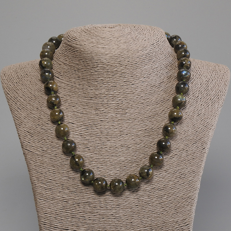 Labradorite Bead Necklace smooth rounds, diameter 12mm ±, length 50cm ± with clasp