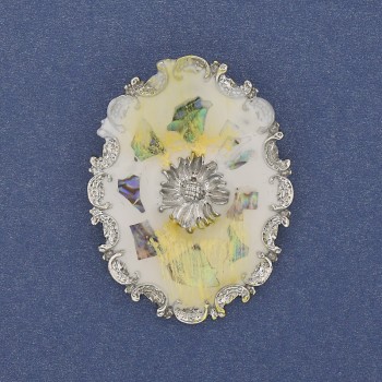 Brooch Accent Chalcedony Silver Metal 43x32mm+