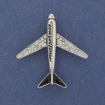 Brooch Airplane with White Crystals Silver Metal 43x40mm+