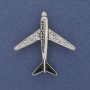 Brooch Airplane with White Crystals Silver Metal 43x40mm+