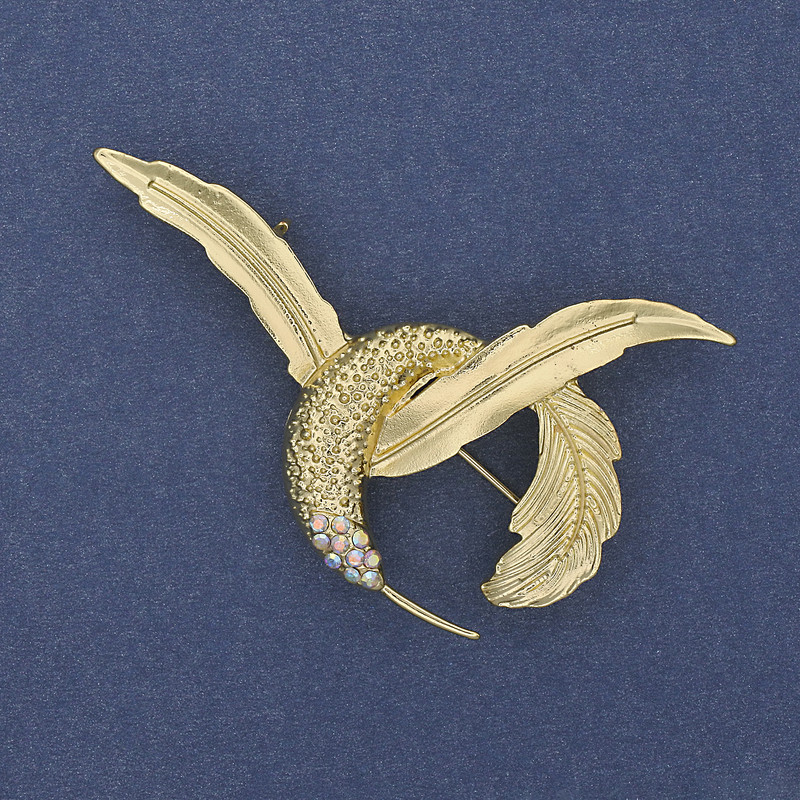 Brooch Kolibri Rainbow Rhinestones Golden Metal 56x40mm+
