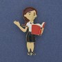 Brooch 'Teacher' Colorful Enamel on Gold-Toned Metal 52x33mm+