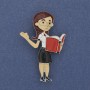 Brooch 'Teacher' with Colorful Enamel on Silver Tone Metal 52x33mm+