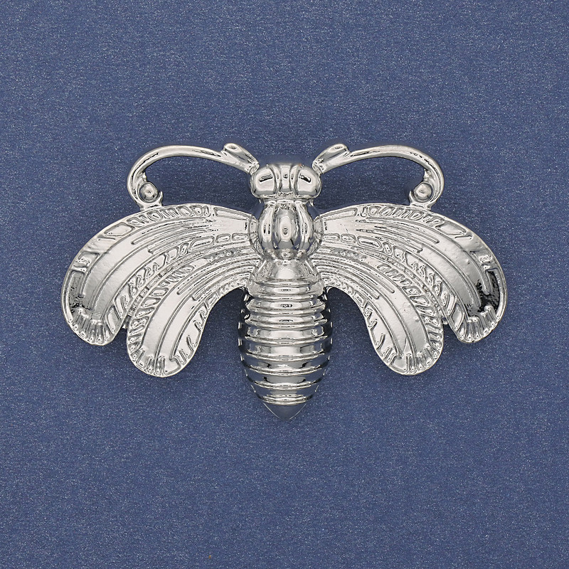 Butterfly Brooch, Silvery Metal, 50x33mm