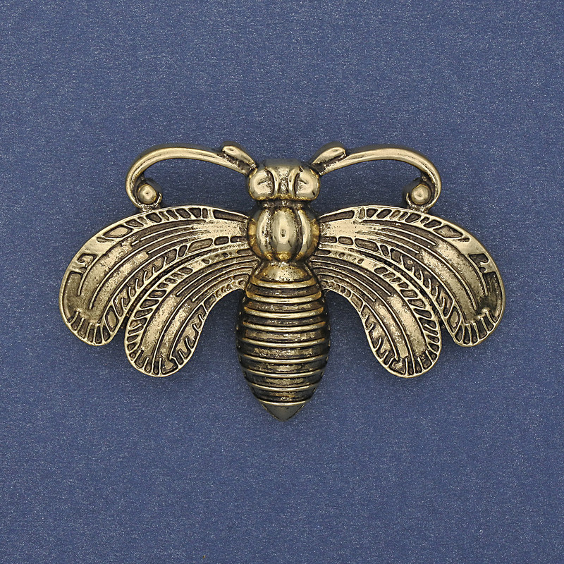 Brooch Butterfly in antique gold color, golden metal 50x33mm+