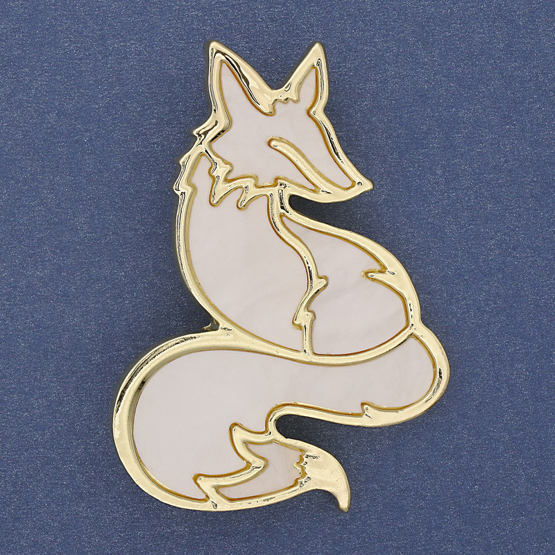 Brooch pendant Fox color white pearlescent gold metal 56x38mm+