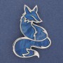Brooch Pendant Fox Blue Pearlized Silver Metal 56x38mm+