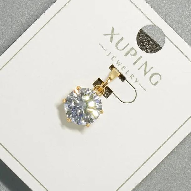Xuping Pendant with White Crystal, 9mm Ø + -, 17mm -+ length, 18K Gold Plating