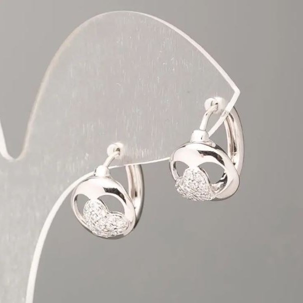 Xuping Earrings with White Rhinestones, 11mm Diameter, Rhodium